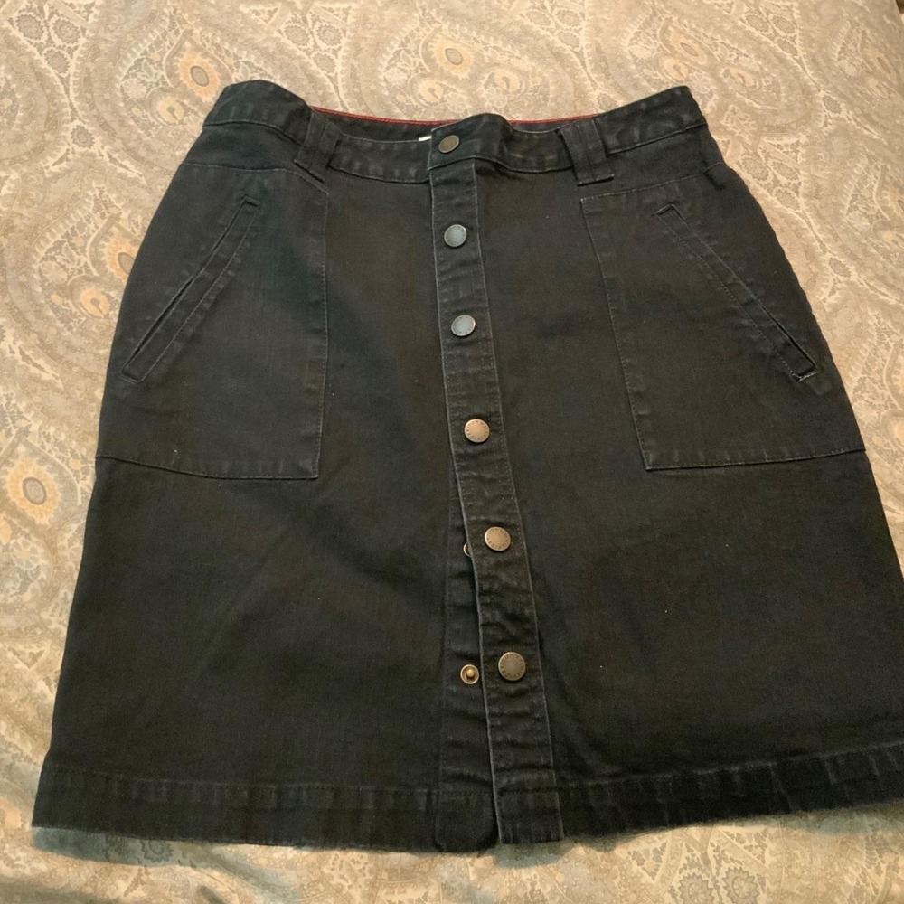 Tommy Hilfiger Womens Black Denim Button Front A-Line Skirt Pockets